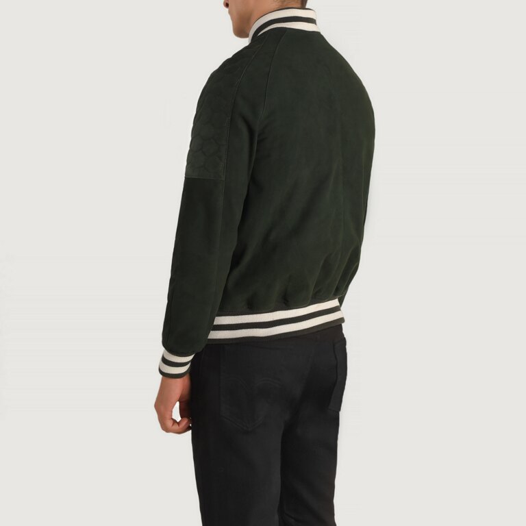 Mens Pascal Green Suede Varsity Jacket Tilted Back-8-1704185885620